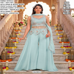 Designer Beaded Crop Top Palazzo Set with Dupatta